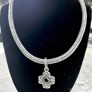 19-1/2" STERLING WOVEN ROPE NECKLACE WITH REMOVABLE TWO SIDED PENDANT